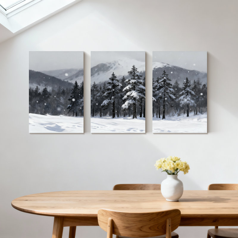 Ensemble de 3 impressions sur toile, paysage d'hiver, H 18 po x l 36 po
