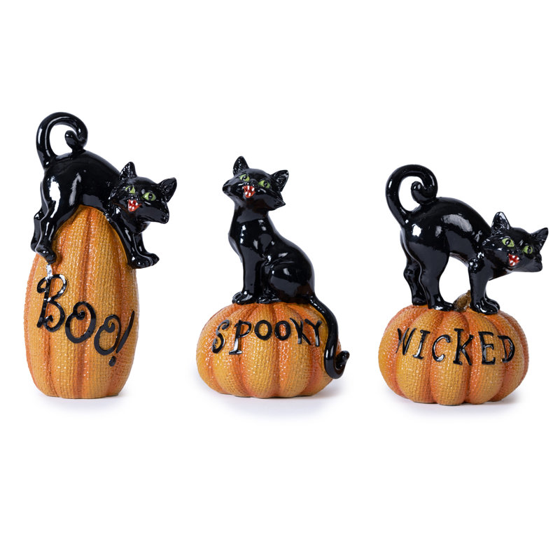 Black Cat on Pumpkin Figurine