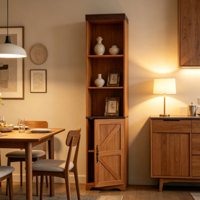 Bibliothèque à 5 niveaux avec armoire Phipps, bibliothèque de style campagnard avec portes de rangement, pour bureau à domicile, salon