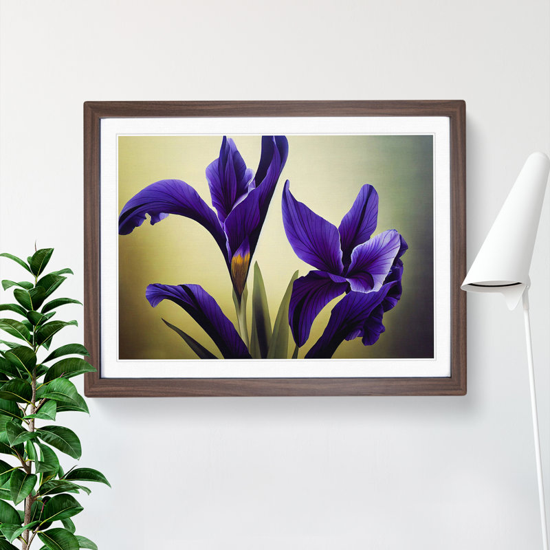 Picturesque Iris Flowers 1 Piece Single Picture Frame Wall Art, 34cm H x 46cm W x 2cm D, Walnut Framed