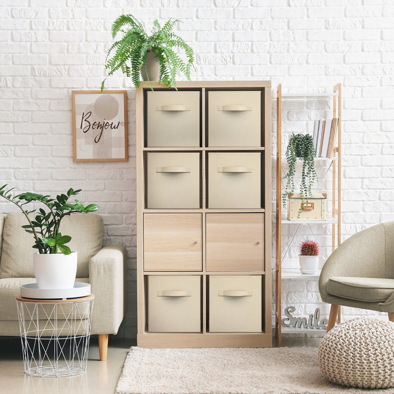 Bacs de rangement 13 pouces Sorbus - Cubes de rangement robustes en tissu pliable avec poignée - 8 paniers pliables pour organiser vêtements, jouets, livres - Paniers de rangement pour tablettes, placards, beige