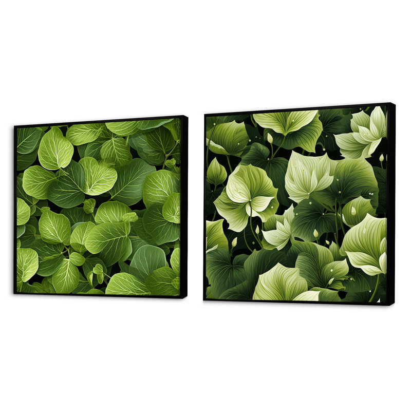 Yoshiko - Ensemble de 2 collages floraux carrés, Cadre flottant noir, H 16 po x l 33 po