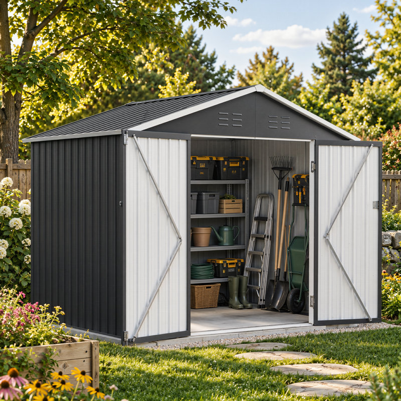 8' x 6' Metal Storage Shed with Lockable Doors