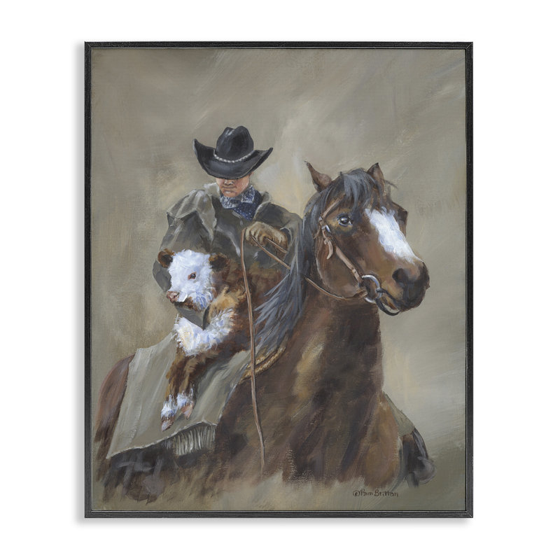 Ranch Cowboy & Western Horse, art de la giclée noire encadrée par Pam Britton, H 30 po x l 24 po x P 1,5 po