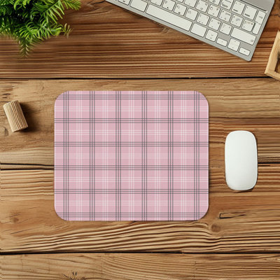 Pink Plaid Dreams VI Modern Gaming Cute Office Laptop Desk Pad Gift Mat Square Rectangle Non-Slip Mousepad
