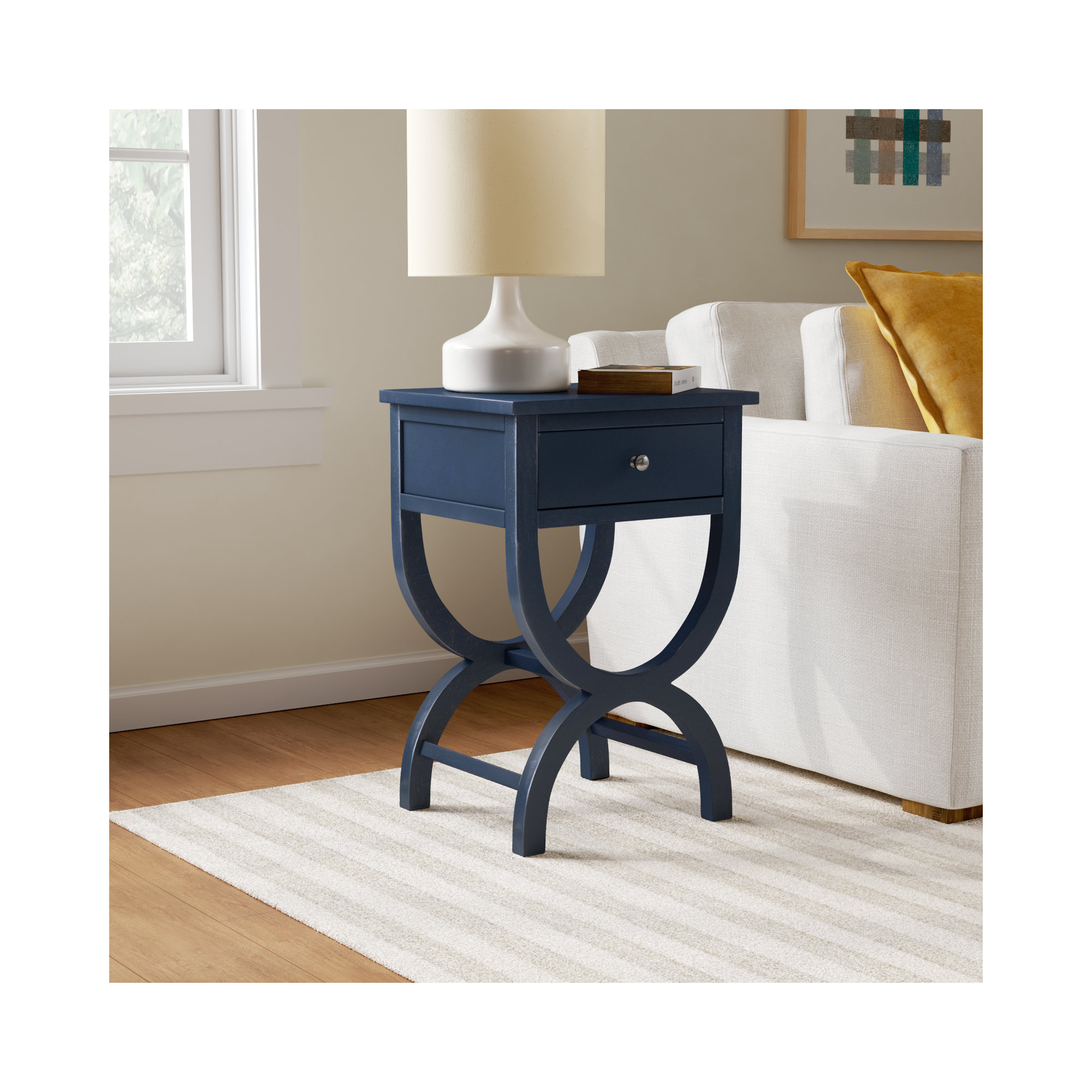 Floris End Table With Storage, Navy