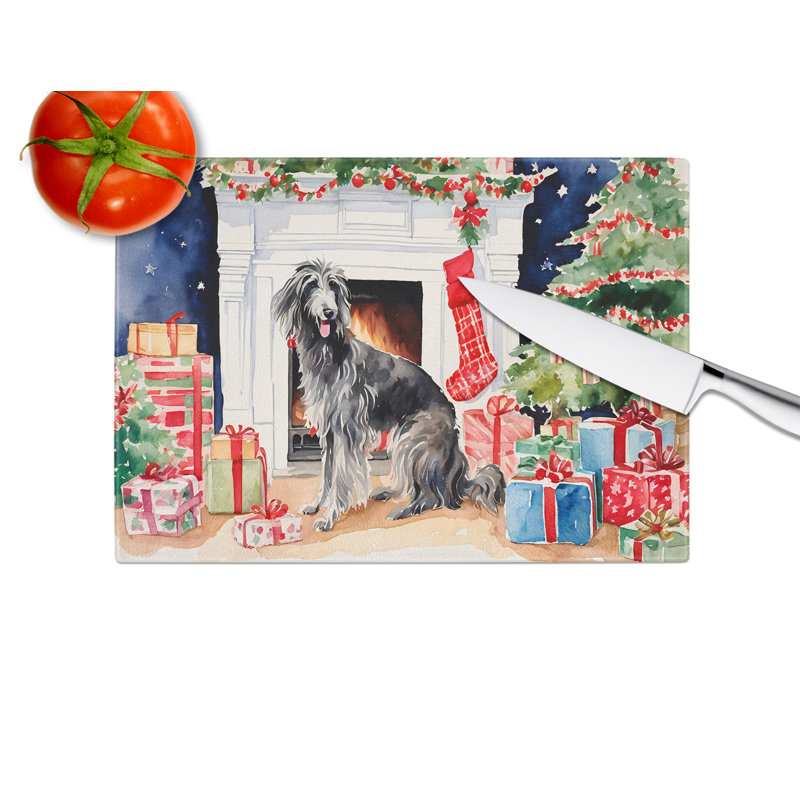 Grande planche à découper en verre Scottish Deerhound Cozy Christmas