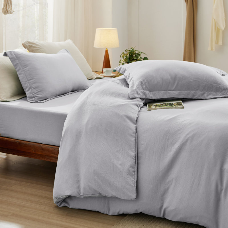  Bedsure Duvet Cover Queen Size with Fitted Sheet - 4 Pieces Prewashed Cotton-Like Extra Soft Bedding Set, Light Gray