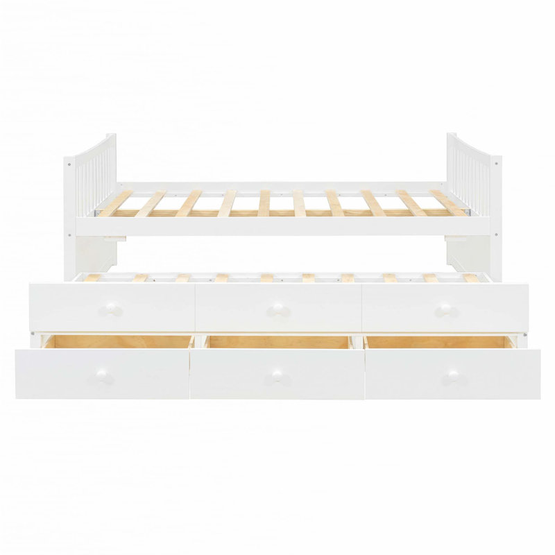 Lit de jour avec couchette et tiroirs, Complet/Double, Blanc