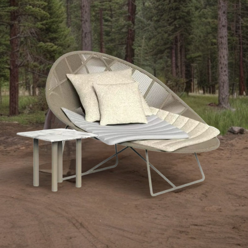 Chaise longue d'extérieur en tissu tissé avec structure en aluminium