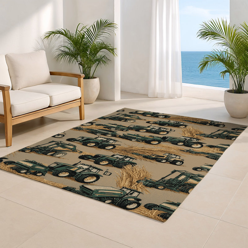 Transportation Beige Indoor and Outdoor Area Rug, Rectangle 8' x 10'