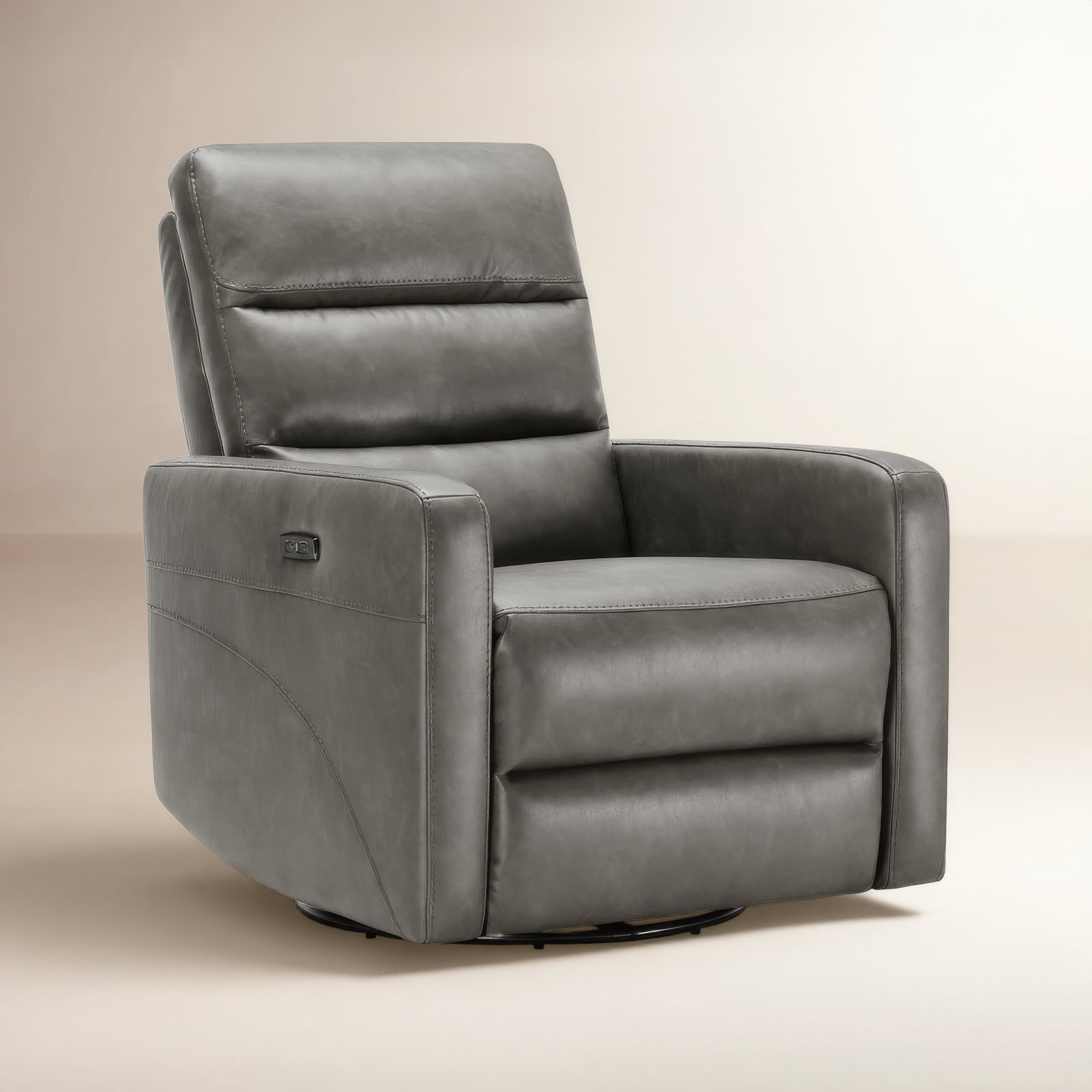 Mila 33" Genuine Leather Swivel Power Recliner, Copley Pewter Vegan Leather