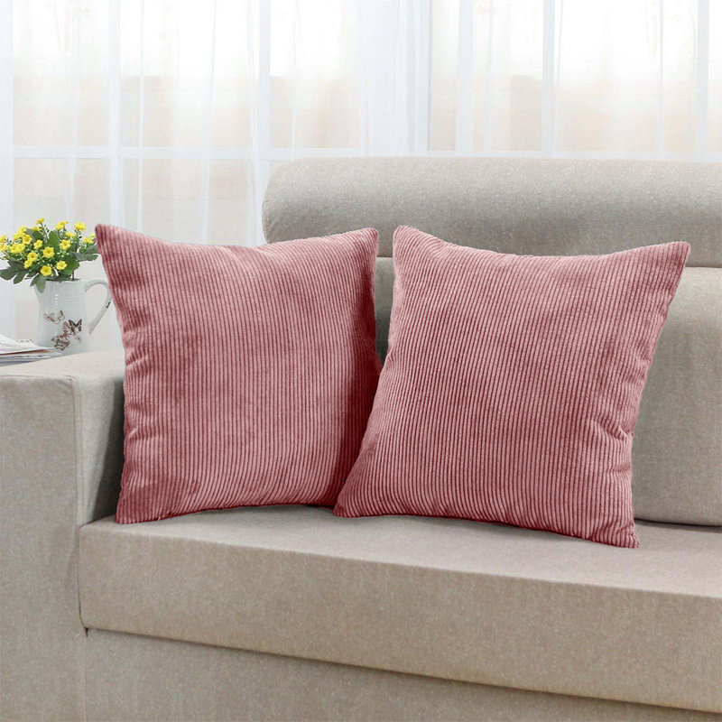 Square Pattern Cushion Cover-(Pack of 2), Light Pink Striped