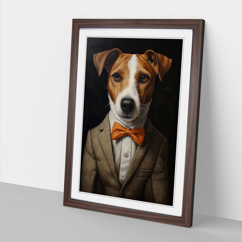 Jack Russell In A Suit Painting No.3 - Single Picture Frame Print on Wood, 64cm H x 46cm W x 2cm D, Walnut Framed