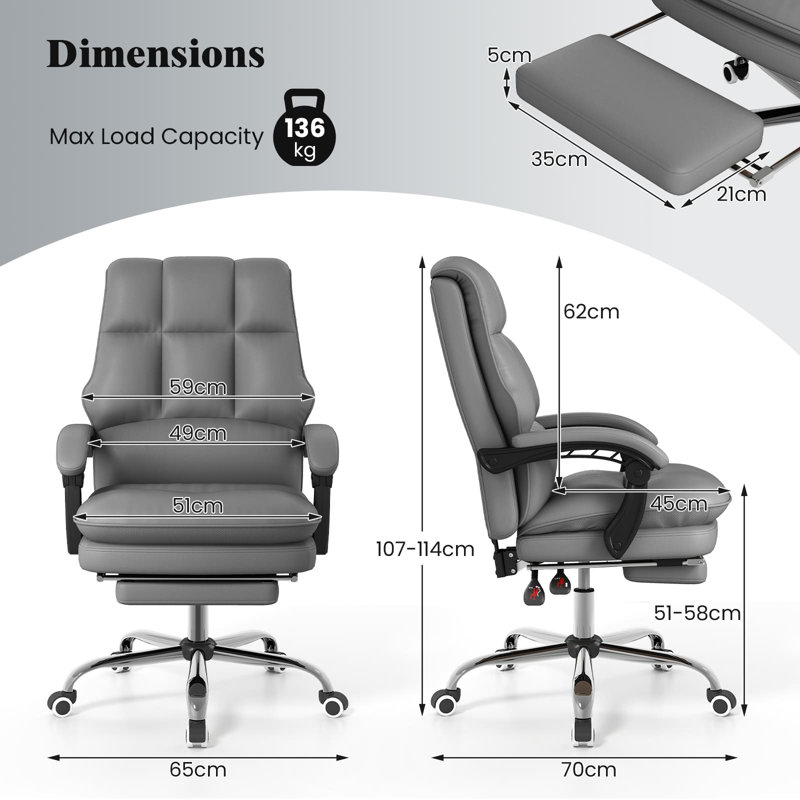 Ergonomic Office Chair PU Leather Computer Chair W/Swivel Seat, Gray