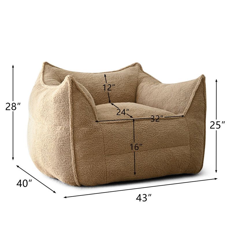Teddy 43" Boucle Upholstered Bean Bag Couch For Adults and Kids, Khaki Polyester
