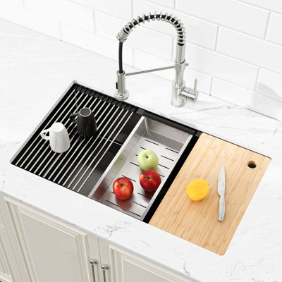 Stainless Steel 33x19 inch Single Bowl Undermount Sink with Cutting Board and Colander, Durable and Multi-functional Kitchen Solution
