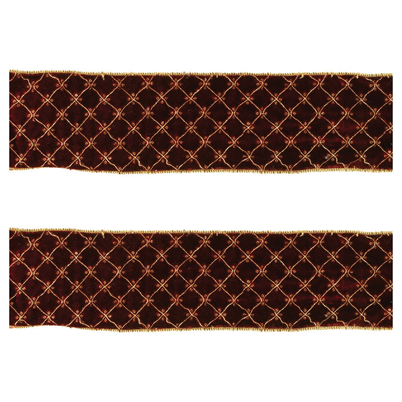 Ruban câblé orné de losanges, Rouge / doré