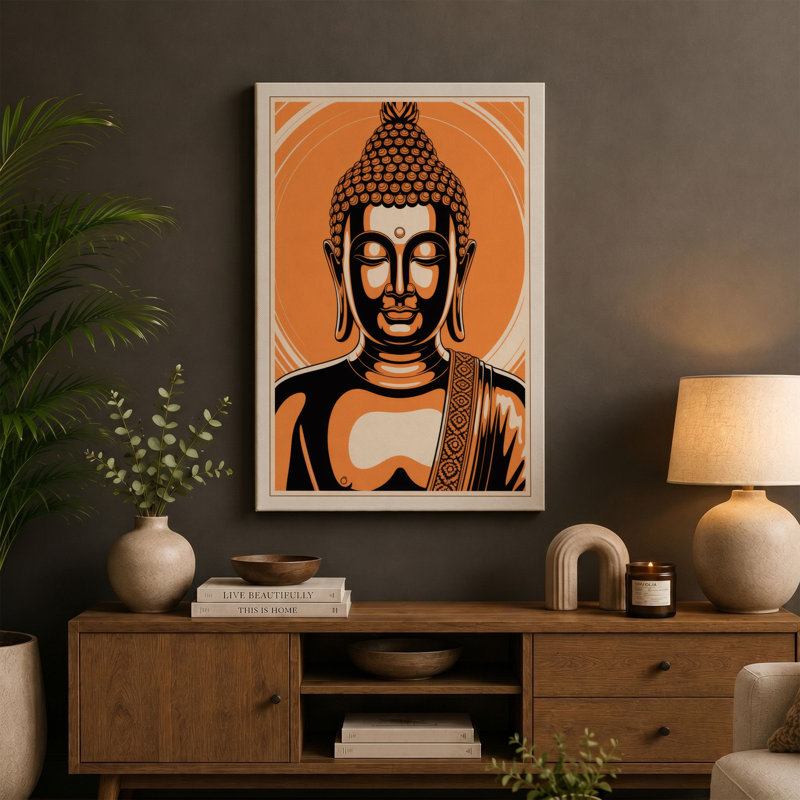 Buddha in Orange Modern - Wrapped Canvas, White Border, 30x20 - 76.2 x 50.8 cm
