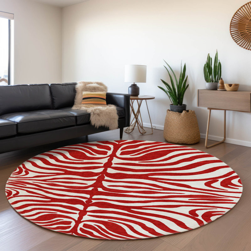 Premium Machine Washable Kian AMF1042 Animal Print Rug, Rond 8 pi