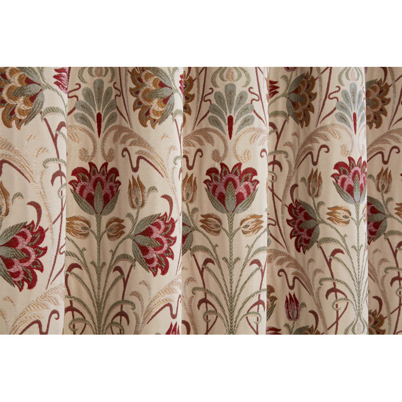 Aylesbury Fully Lined Ready Made Floral Pencil Pleat Curtains Natural, 66"W x 72"L