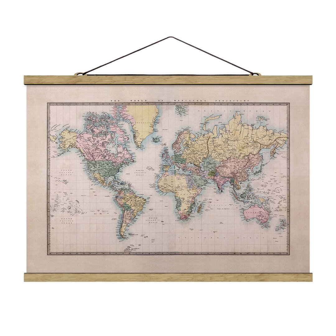 Stoffbild Vintage World Map um 1850