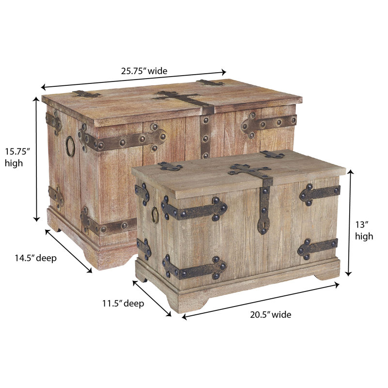 Victorian Style Decorative Trunk in Chinese Fir Wood with Metal Accents