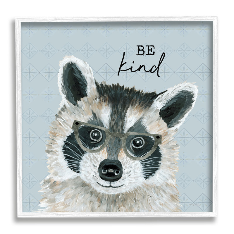 «Be Kind Happy Raccoon» à motifs - impression, H 24 po x l 24 po x P 1,5 po, Giclée encadrée blanc bord de mer