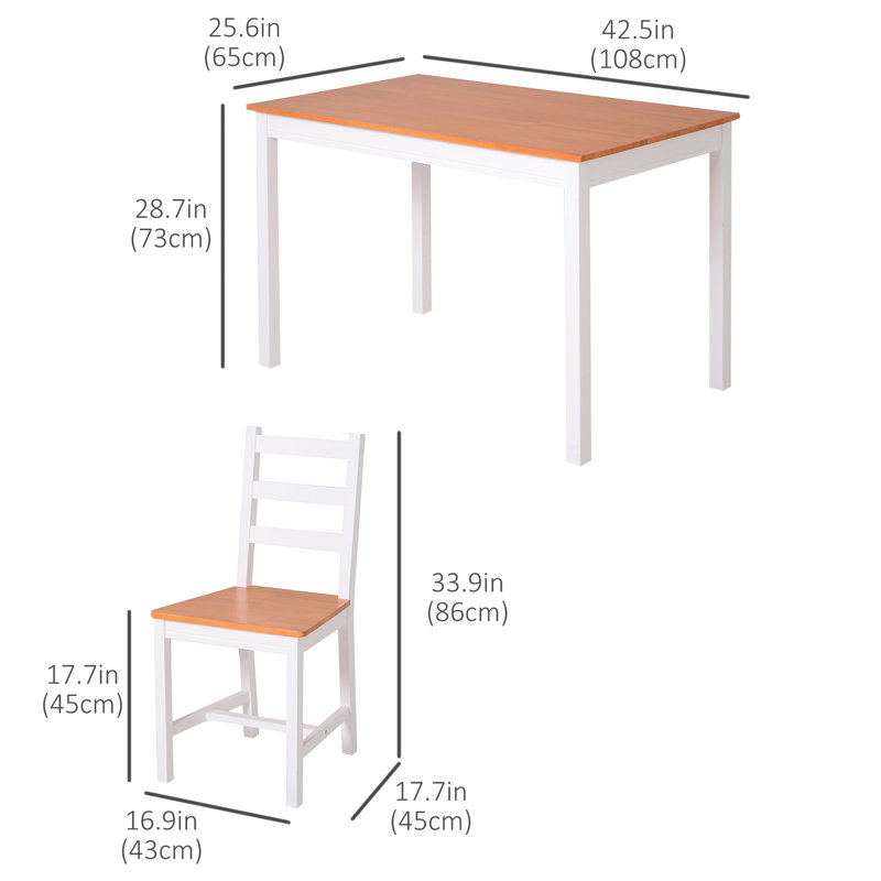 Ensemble de salle à manger en bois massif pour 4 personnes Yedinak, Naturel / Blanc