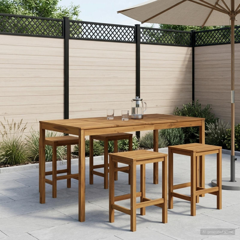 Acacia Solid Wood Outdoor Bar Table, 105cm H x 196cm W x 100cm D, White
