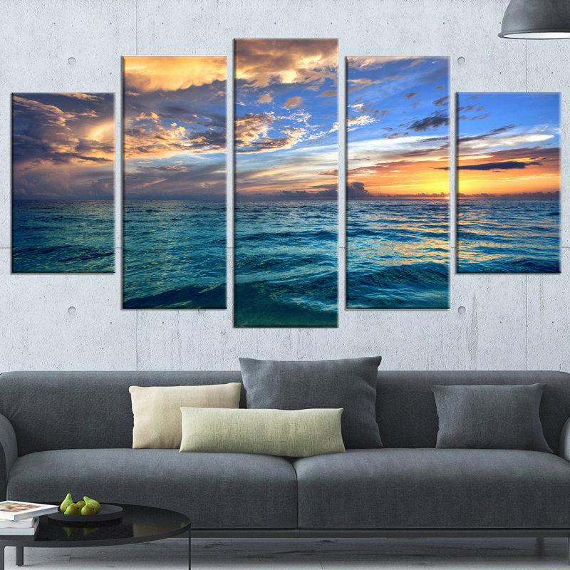 «Exotic Tropical Beach at Sunset», ensemble de 5 reproductions de photos sur toiles tendues