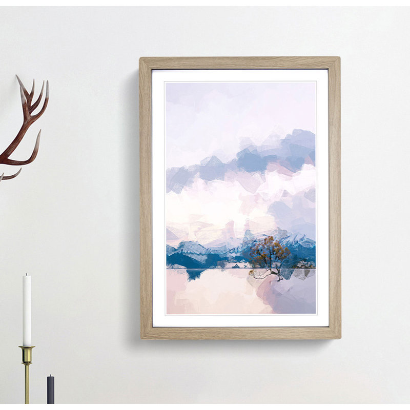 Lone Tree in New Zealand in Abstract - Picture Frame Graphic Art Print, Oak, 76cm H x 50cm W x 2cm D