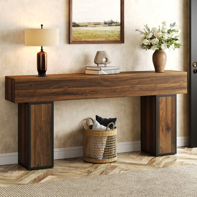 Console de 70,9 pouces de long, canapé de style campagnard derrière le canapé, table d'entrée en bois pour le couloir, table d'appoint de vestibule pour l'entrée, salon, brun rustique