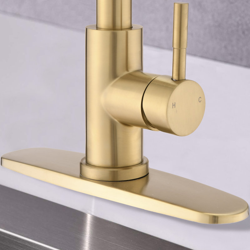 Robinet de cuisine rétractable en or brossé avec douchette, acier inoxydable | Idée de cadeau, Or brossé