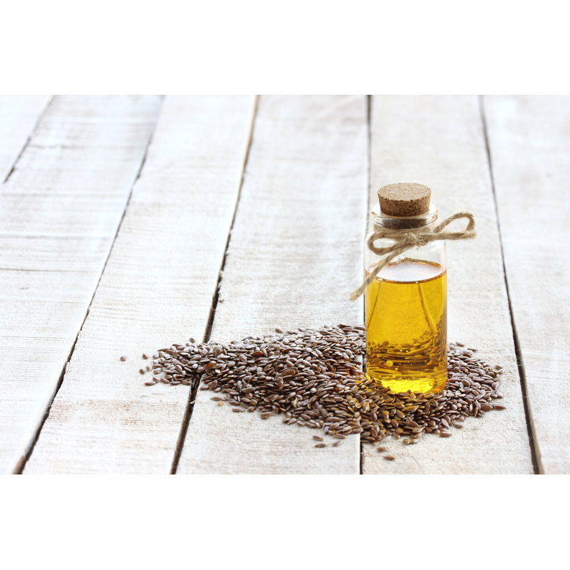 Flax Seed, Bottle Of Linseed Oil - Wrapped Canvas Print, 30cm H x 46cm W x 3.8cm D