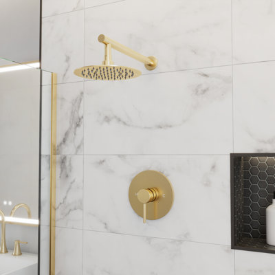 Brilliance Rainfall Shower Set with Round Shower Head and Round Valve, Brushed Brass