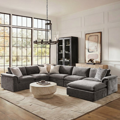 Cioffi 148"W Oversized L Shaped 7 Piece Modular Cloud Sectional Sofa with Removable Cushion Cover