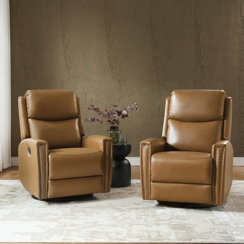 Ramus 30.31'' Wide Genuine Leather Swivel Rocker Recliner Set of 2, Camel