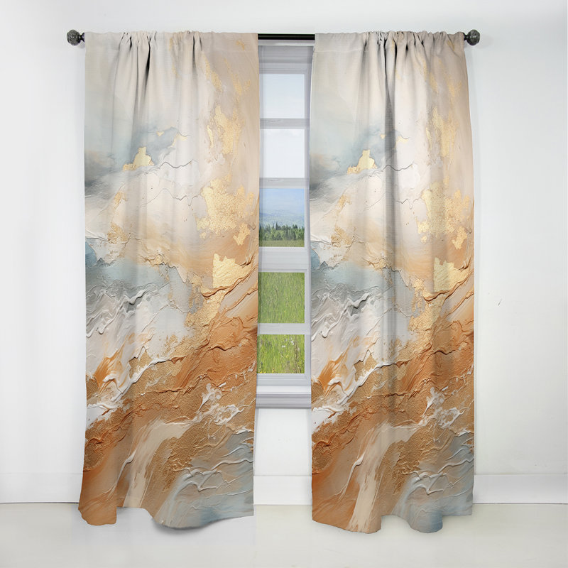 Rideau bord de mer doré et bleu sable - rideau occultant sans motif - 1 panneau, L 52 po x L 90 po