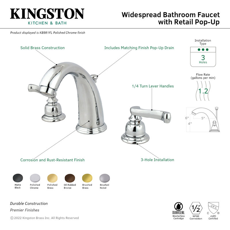 Robinet de salle de bain espacé Kingston, Bronze huilé