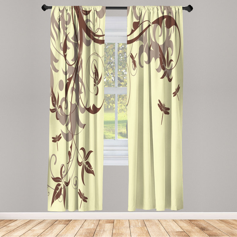 Microfiber Floral Semi-Sheer Rod Pocket Curtain Panels, 28" W x 63" L, Ivory/Brown
