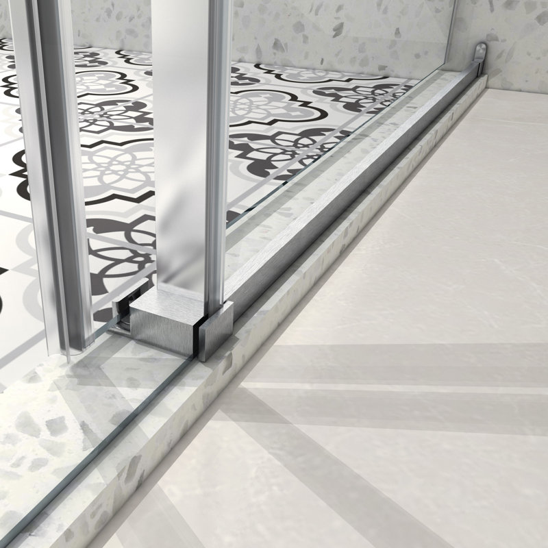 6076 Brushed Nickel Shower Door - One Fixed And Movable Door, 70Mm 304 Stainless Steel Pulleys, Adjustable , Nano Cleaning, -Proof Membrane, 5/16'' Tempered Glass, Bathroom, American Minimalist