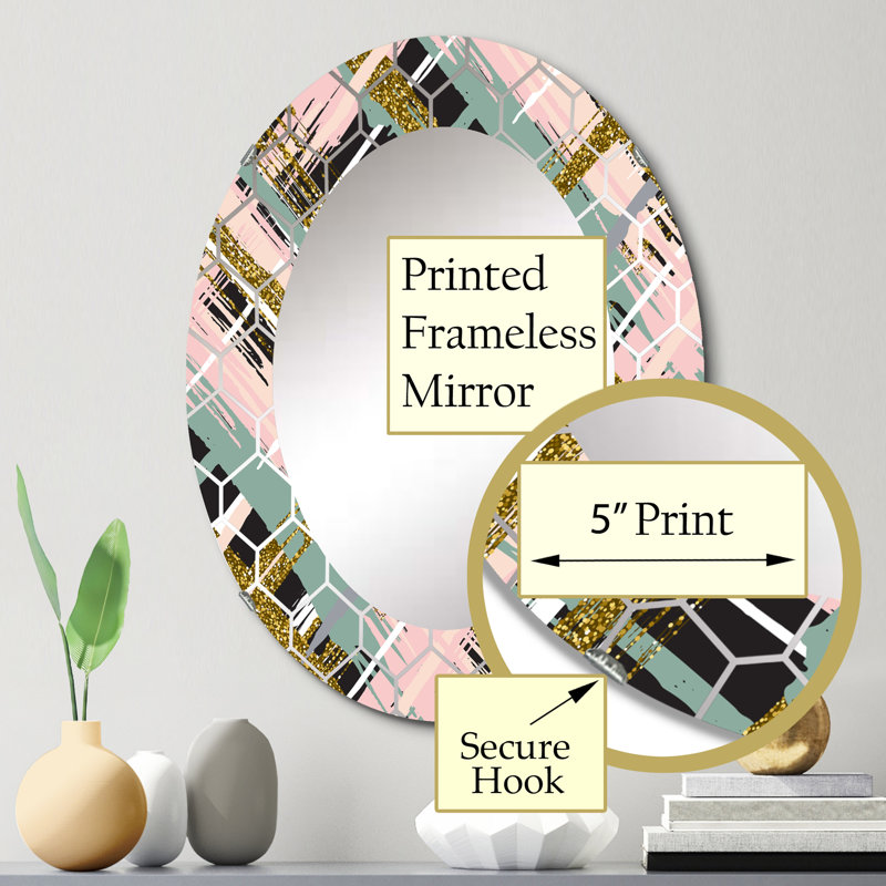 Miroir mural bleu, rose et paillettes III, 30 po x 20 po