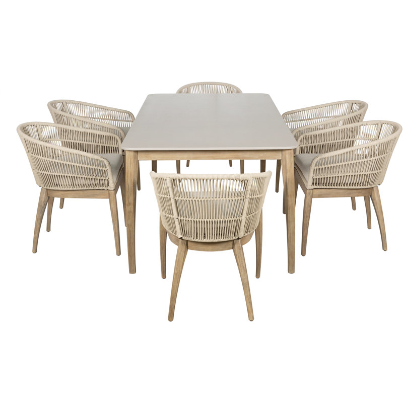 Geraldo 6 - Person Acacia Patio Dining Set with Rectangular Table , Cushions Included