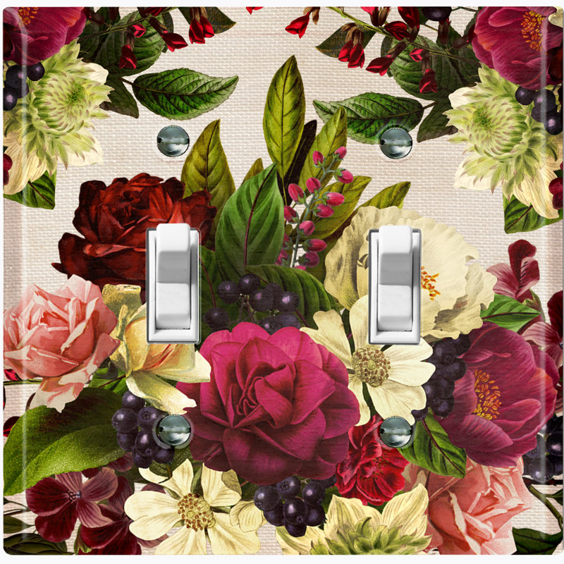 Plaque murale à 2 interrupteurs à bascule Flower Rose Red White