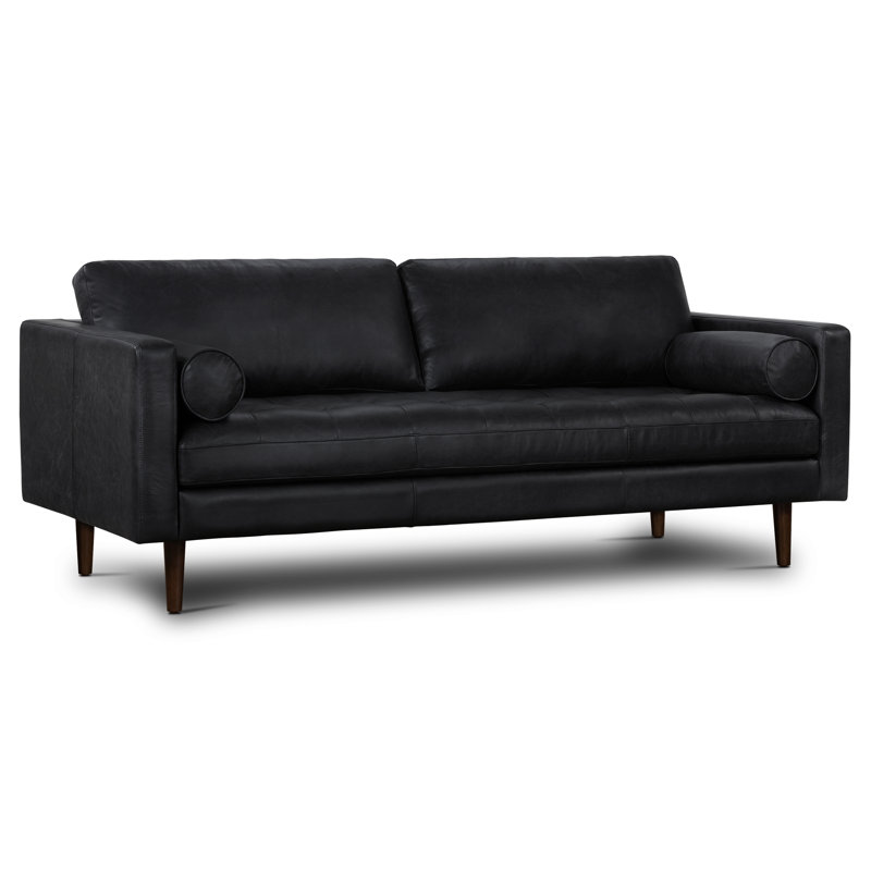 Napa 88.5'' Full-Grain Genuine Italian Leather Sofa, Onyx Black