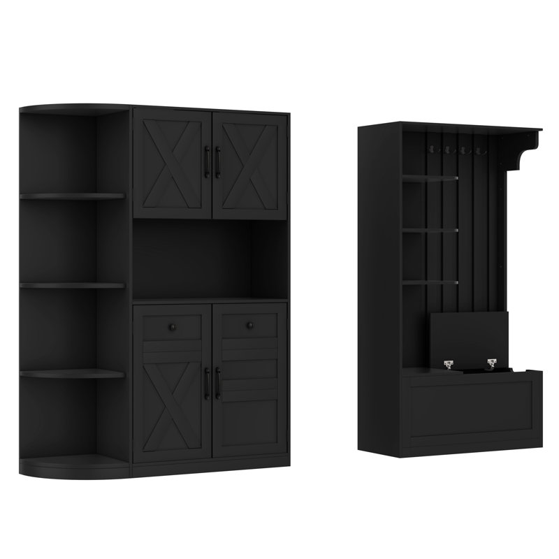 Armoire de vestibule multifonctionnelle de gauche à droite (peut être utilisée séparément) avec rangement et 4 crochets, armoire de rangement / arbre d'entrée 2 en 1 pour le salon, la cuisine et le couloir
