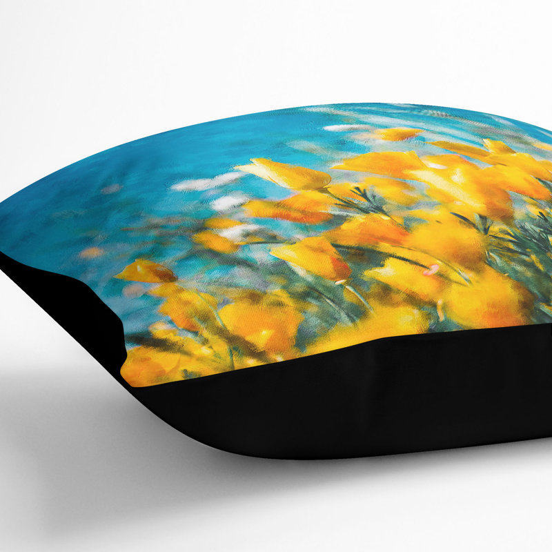 Blooming Flowers Cushion with Filling, Black, 40cm H x 40cm W x 15cm D