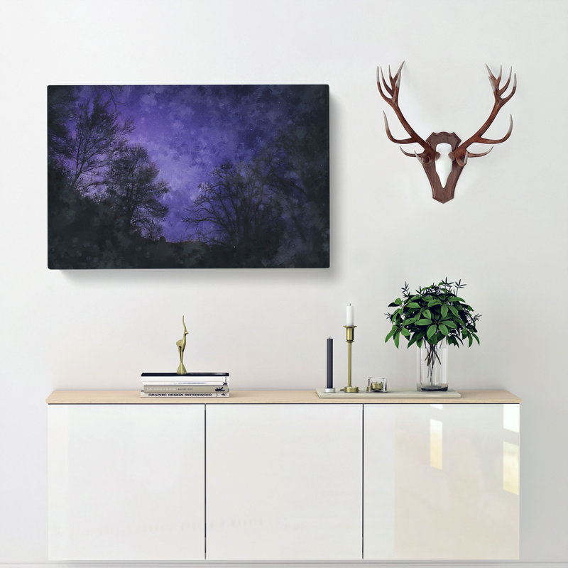 Purple Stars Painting - Wrapped Canvas Graphic Art, 35cm H x 50cm W x 3cm D