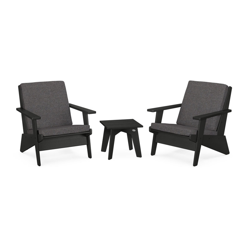 Riviera Modern Lounge 3-Piece Set, Black, Ash Charcoal